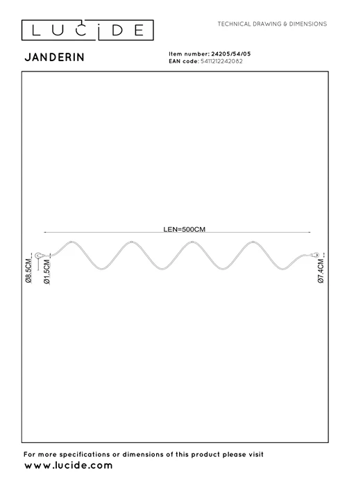 Lucide JANDERIN - Lámpara de pared - LED Regul. - CCT - 1x48W 2200K/3300K - Sensor de movimiento de mano - Champán Color | Vibes - técnico